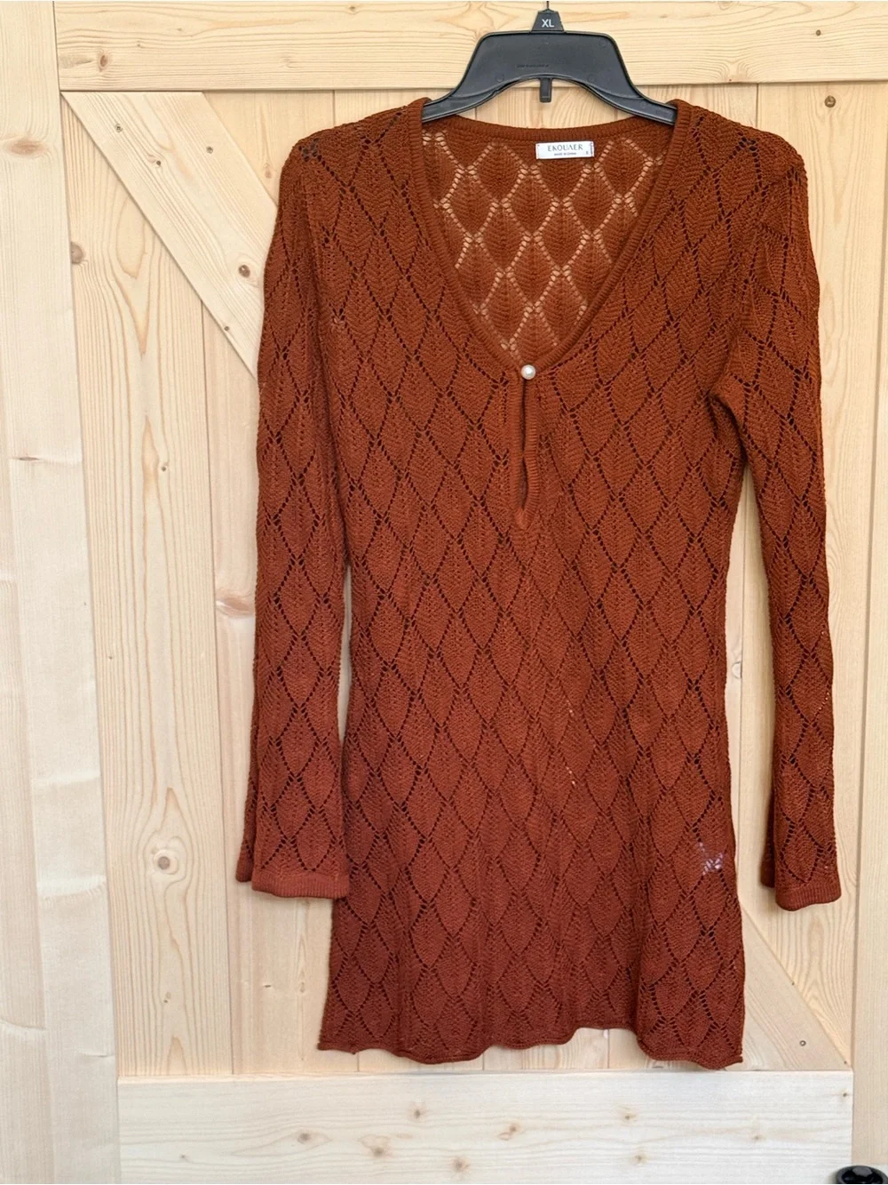 Women’s Brown V-Neck Knit Swim Coverup Tunic